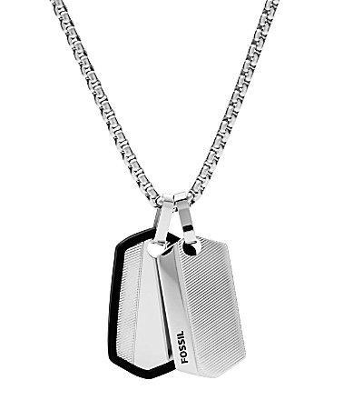 Fossil Mens Chevron Stainless Steel Dog Tag Necklace Product Image