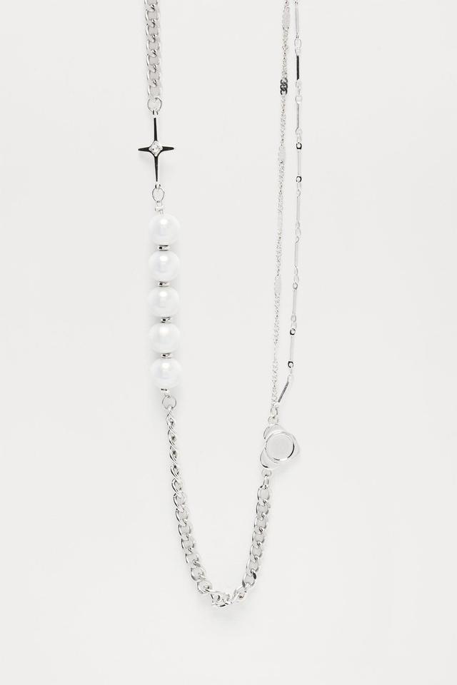 Axel Multi Chain Beaded Necklace - White/Silver Product Image