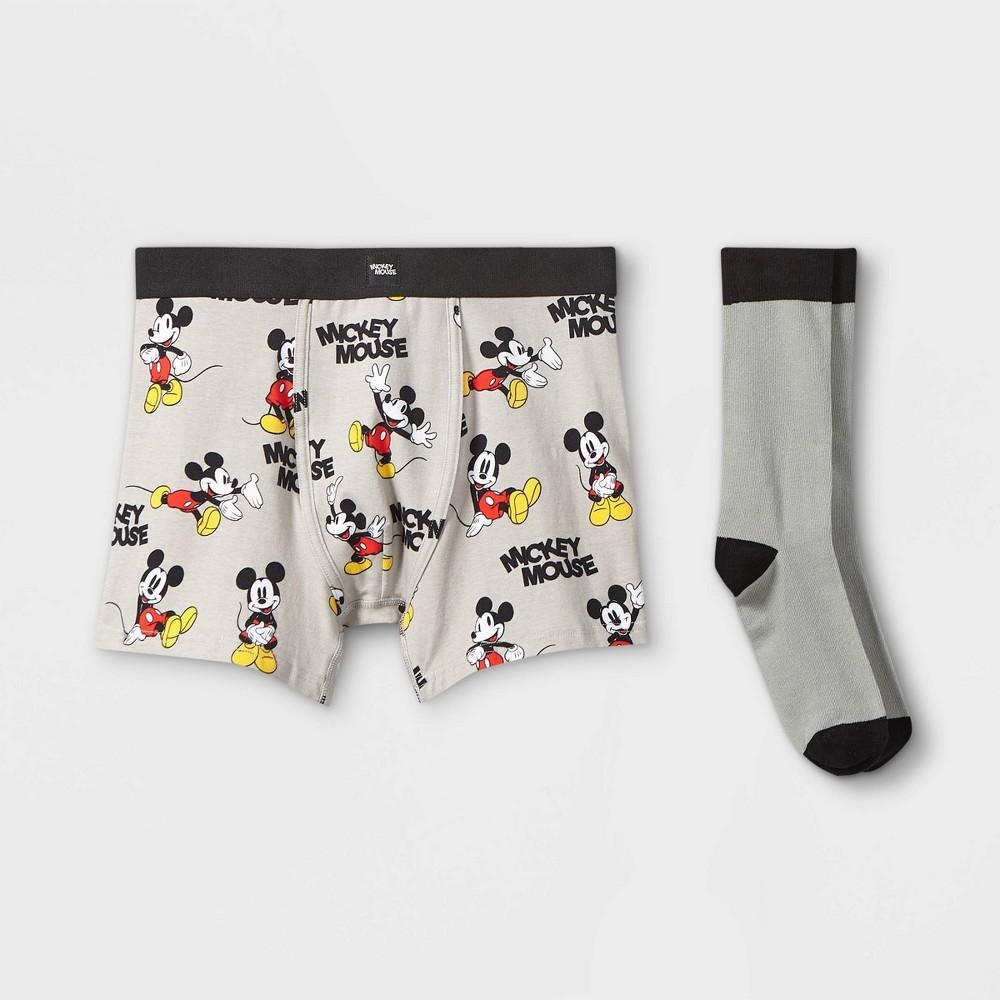 Mens Holiday Disney Mickey Boxer Briefs & Socks Set - Black/Silver Product Image