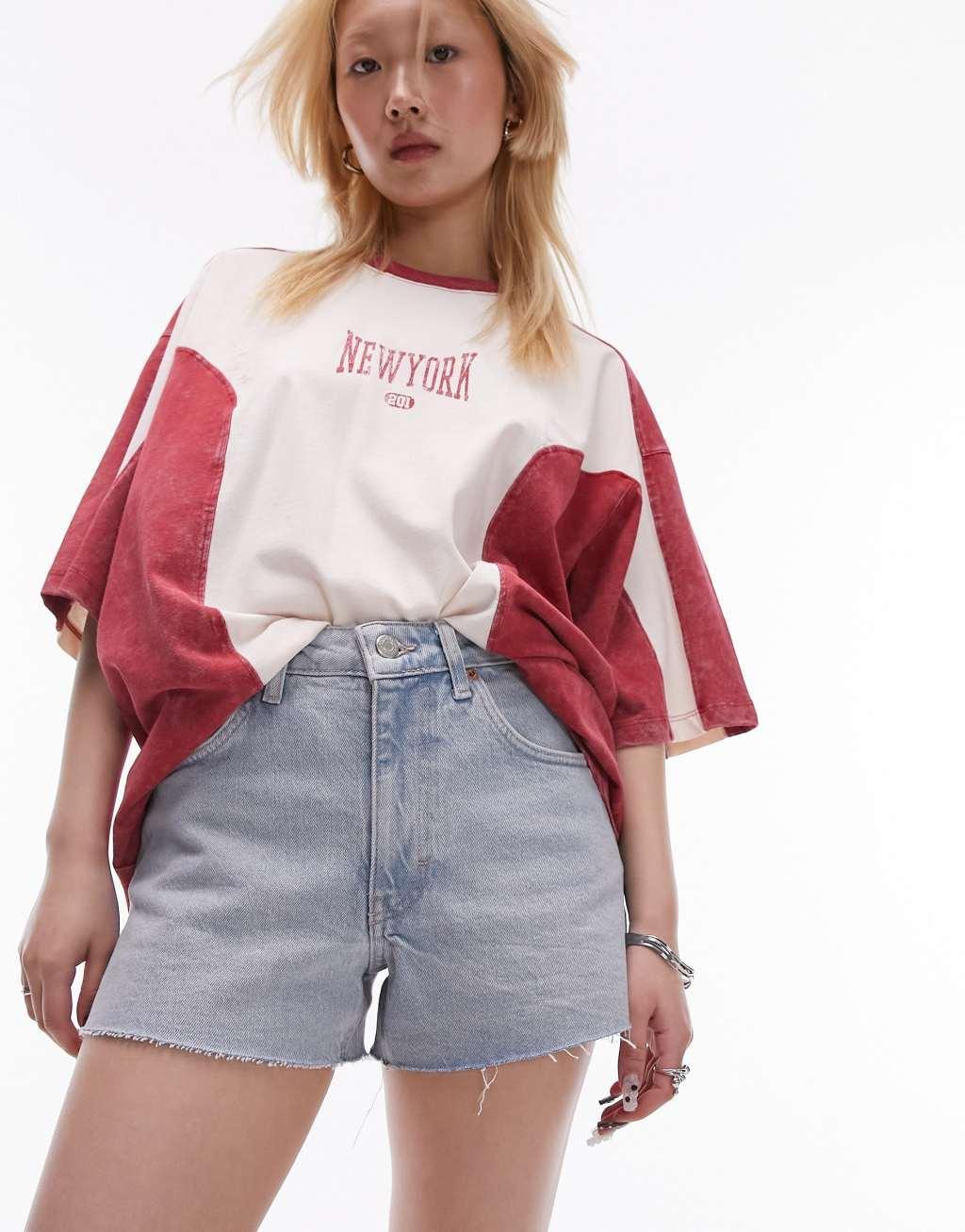 Topshop Petite comfort stretch denim short in bleach Product Image