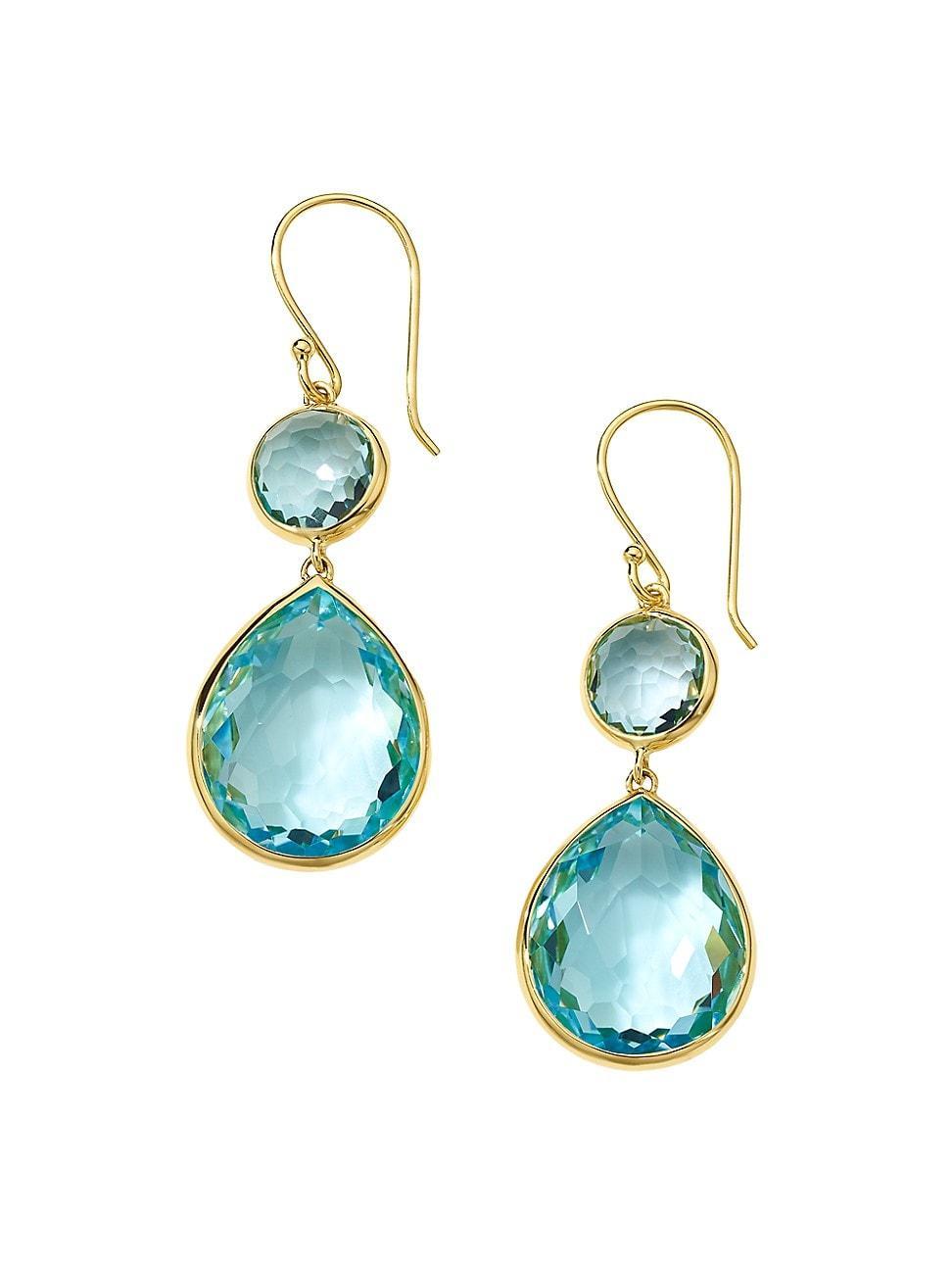 Womens Rock Candy Snowman 18K Green Gold & Blue-Topaz Two-Stone Drop Earrings Product Image