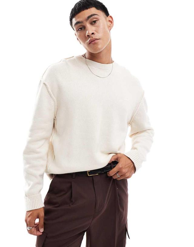 Pull&Bear raw seam knit sweater in ecru Product Image