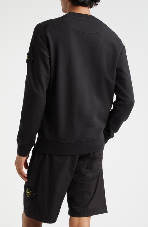 STONE ISLAND Logo Cotton Crewneck Sweatshirt In Nero Product Image