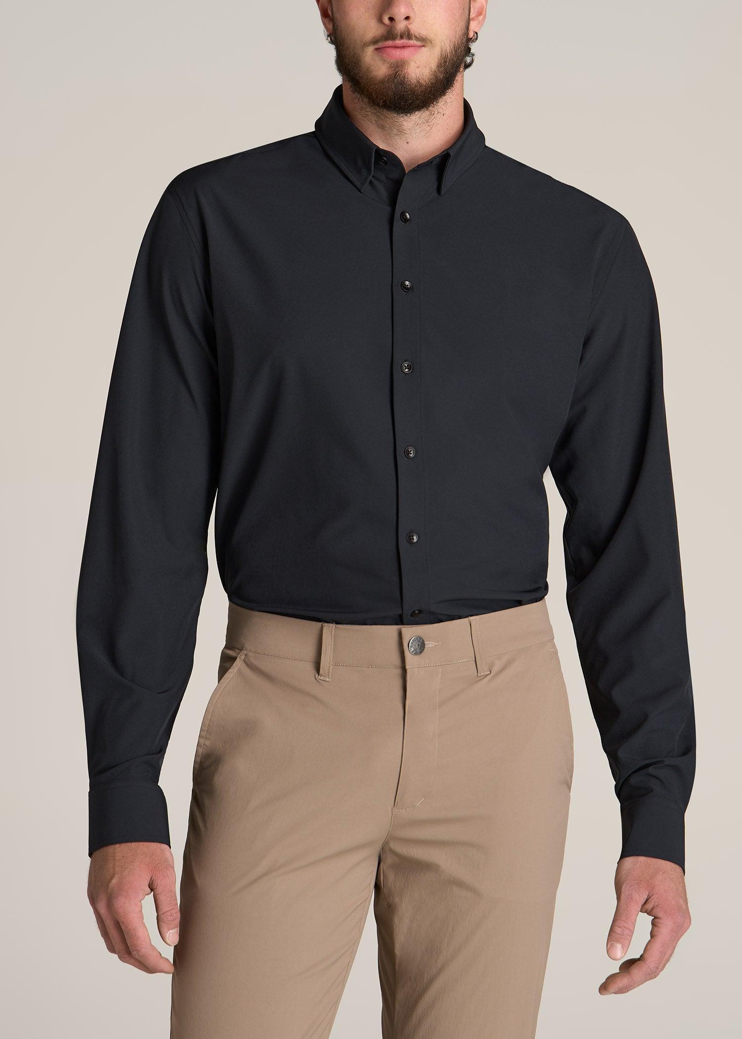 Traveler Stretch Dress Shirt for Tall Men in Black Product Image