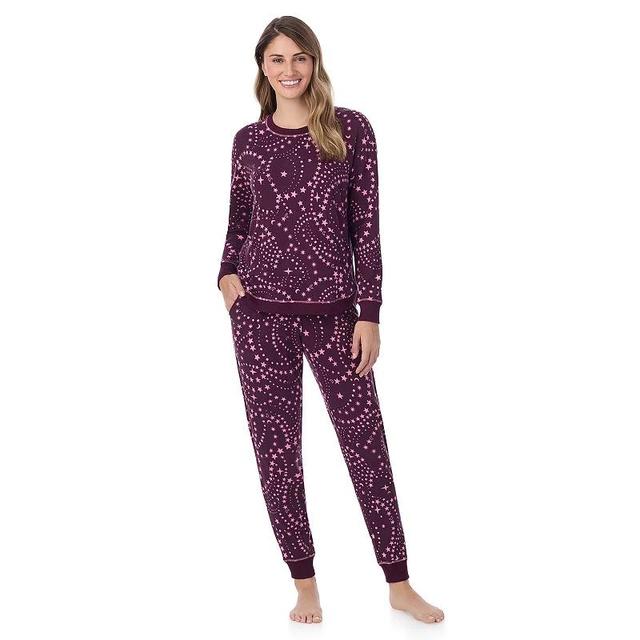 Petite Cuddl Duds Sweater Knit Crewneck Pajama Top & Jogger Pajama Bottoms Set, Womens Purple Stars Product Image