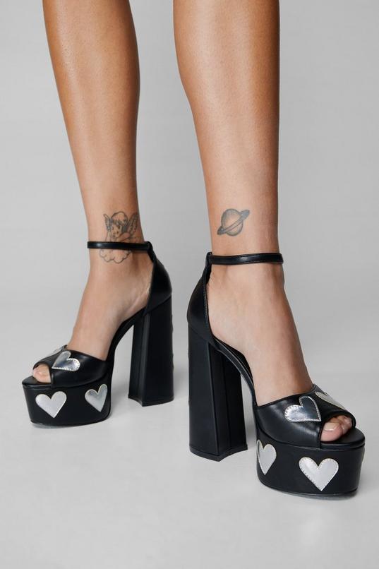 Faux Leather Heart Platform Heels Product Image