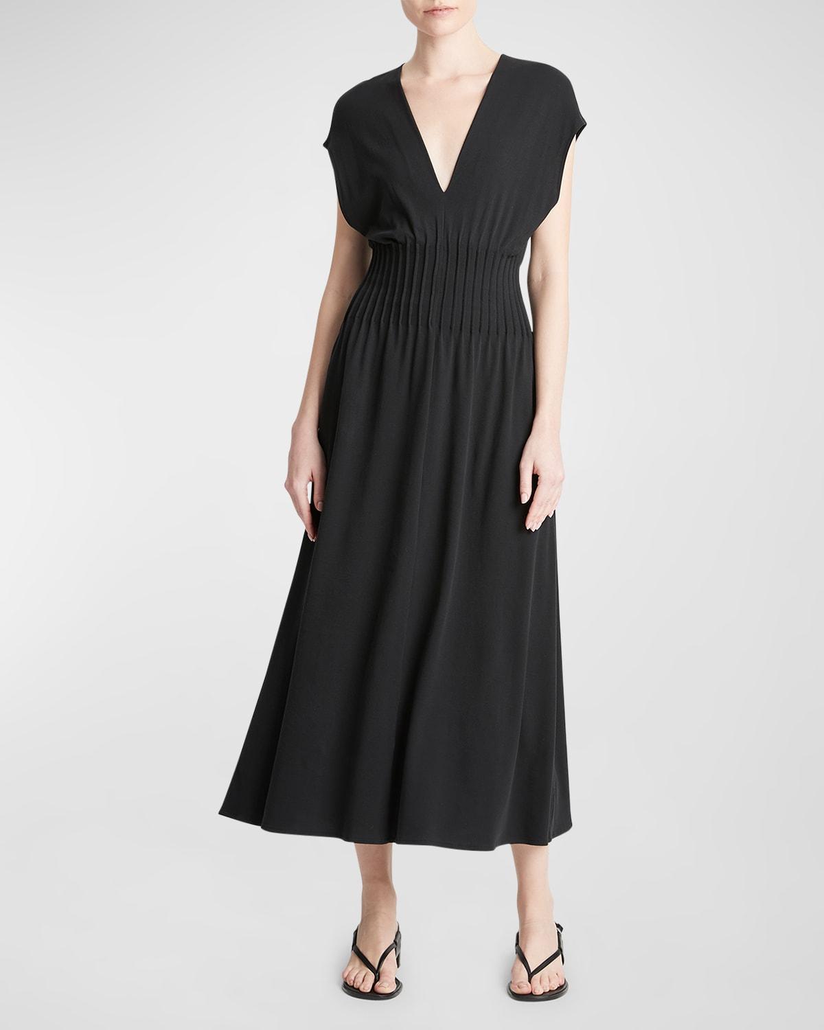 Vince Pintuck V-Neck Dress Women's Dress Product Image