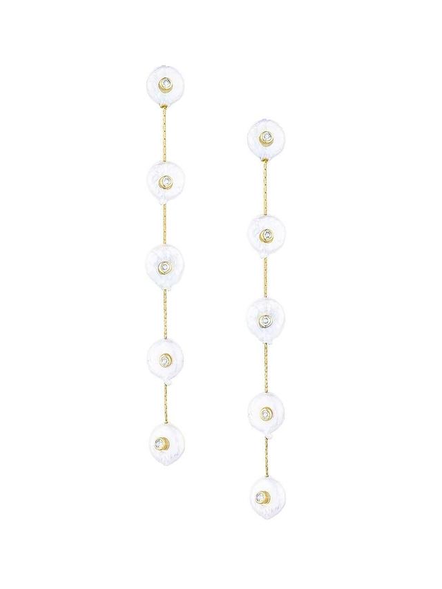 Womens 18K-Gold-Plated, 8MM Freshwater Pearl, & Cubic Zirconia Drop Earrings Product Image