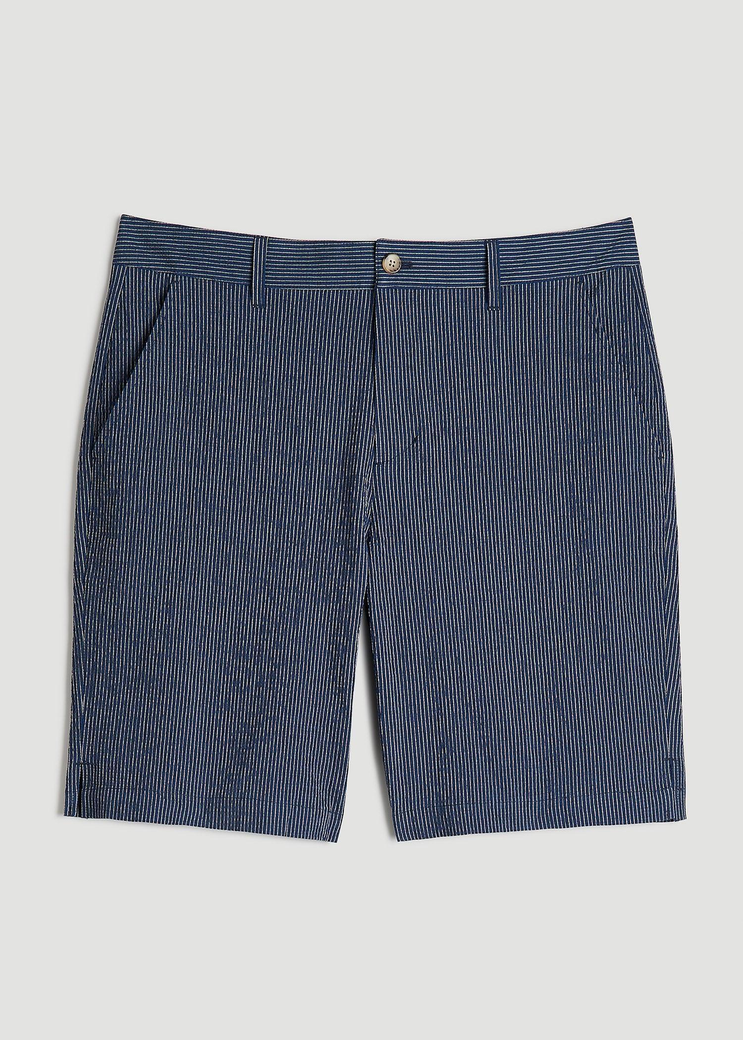 Seersucker Shorts for Tall Men in Navy and Off White Stripe Male Product Image