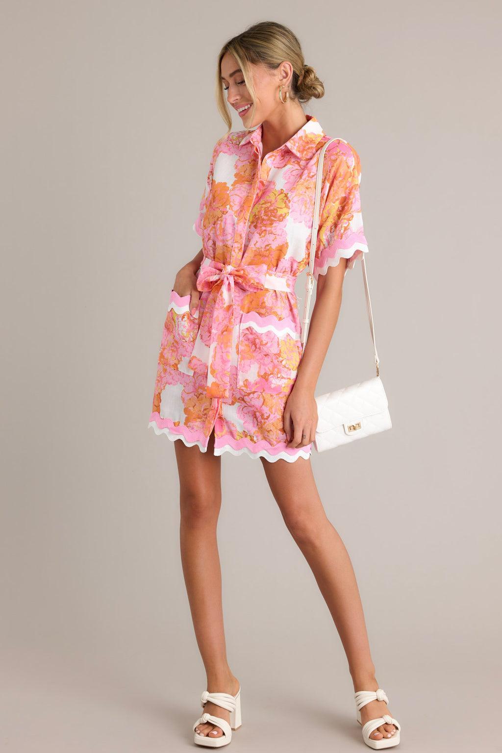 Long Time Love Light Pink Floral Mini Shirt Dress product image