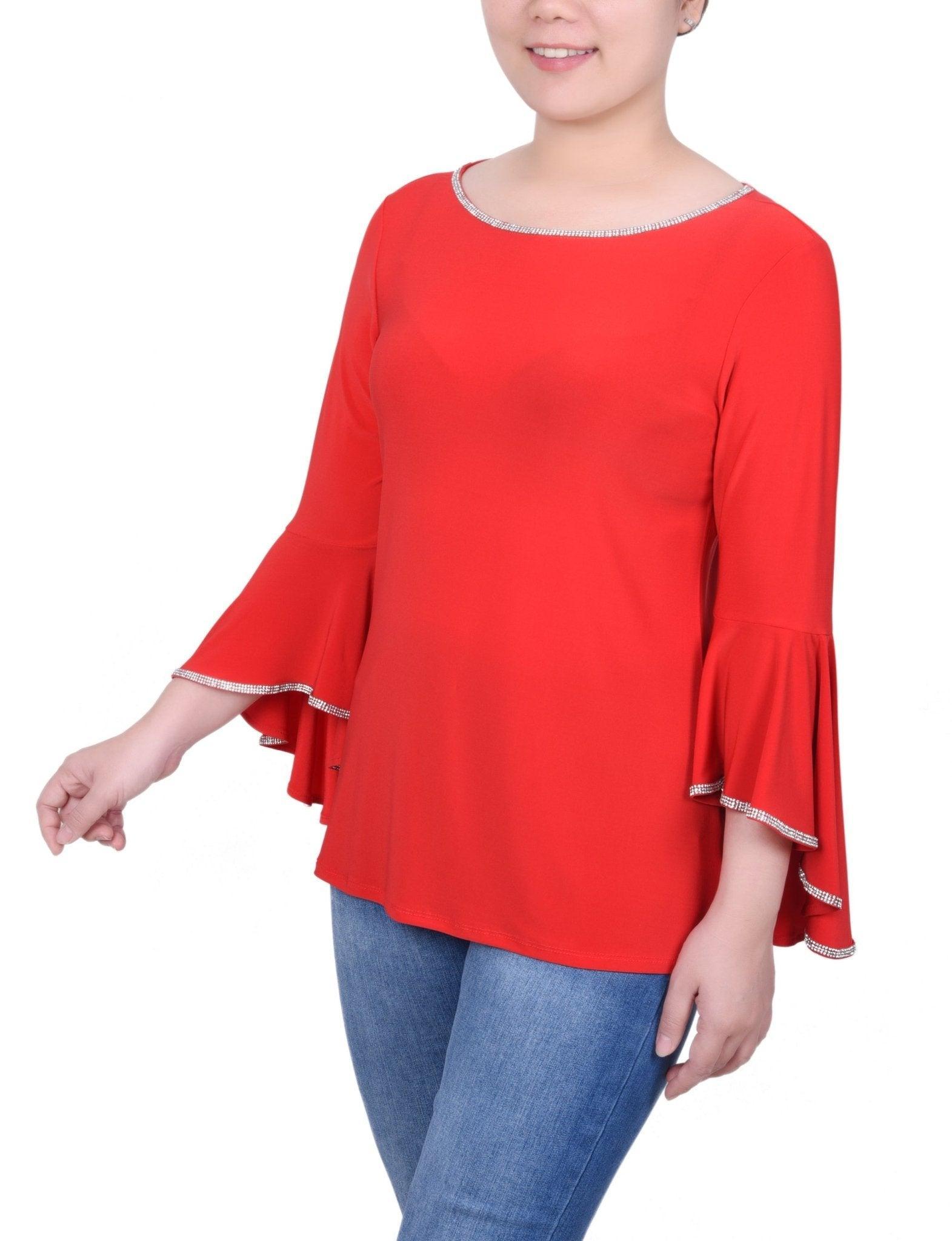 Long Bell Sleeve Tunic Top With Stone Details - Petite Product Image