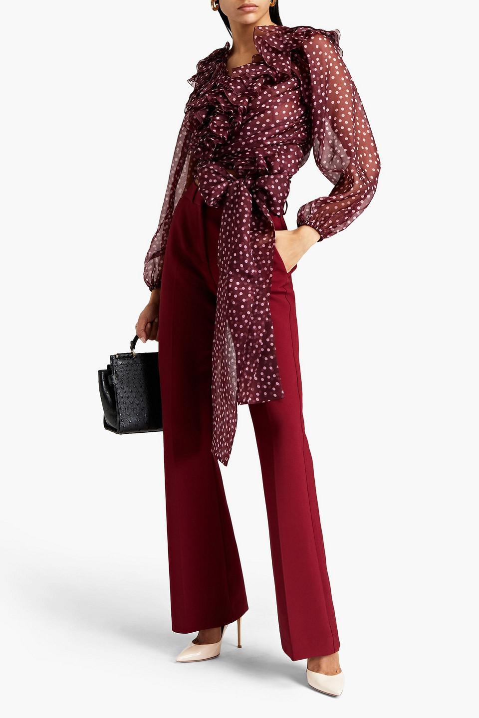 Ruffled Polka-dot Silk-organza Top In Merlot Product Image