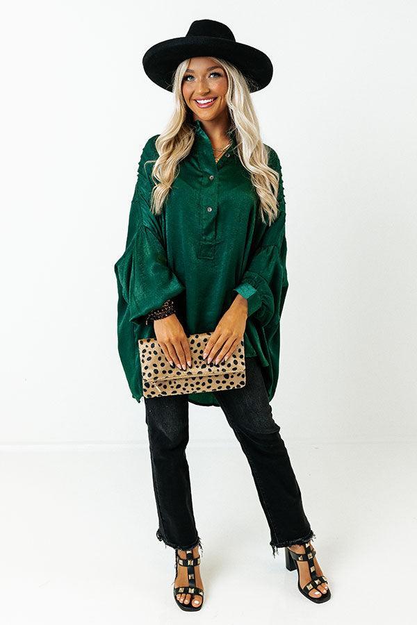 Apple Cider Sips Satin Shift Top In Hunter Green Product Image