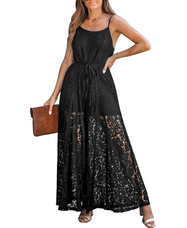 Cupshe Womens Black Lace Sleeveless Sheer Wide Leg Jumpsuit Product Image