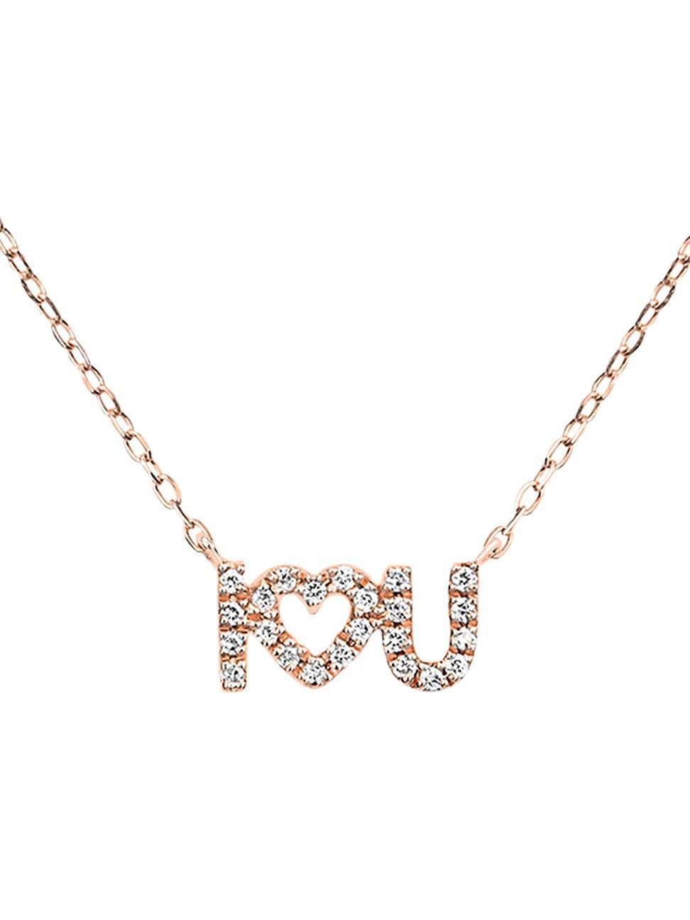 Womens 18K Rose Gold & Diamond I Love U Pendant Necklace Product Image