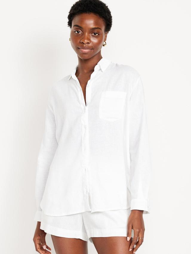 Linen-Blend Boyfriend Shirt for Women Product Image