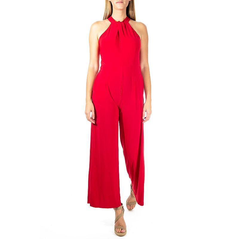 Womens Nina Leonard Wide-Leg Halter Jumpsuit Red Product Image