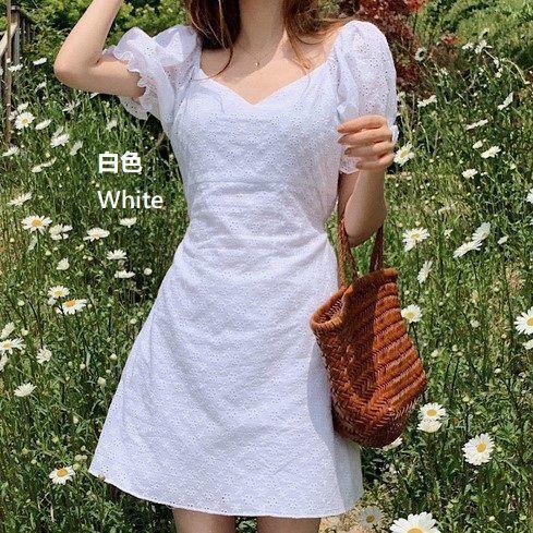 Short-Sleeve Lace Mini A-Line Dress Product Image