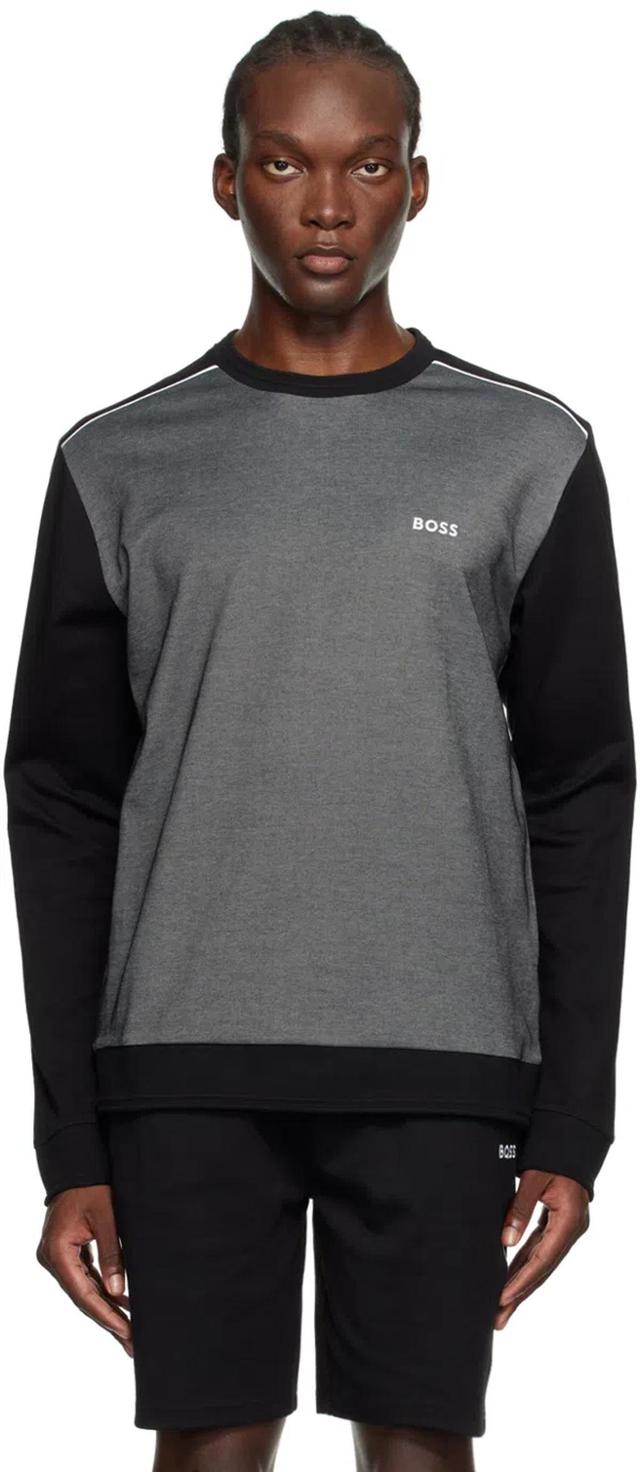 HUGO BOSS Black & Gray Embroidered Logo Sweatshirt In Black 001 Product Image