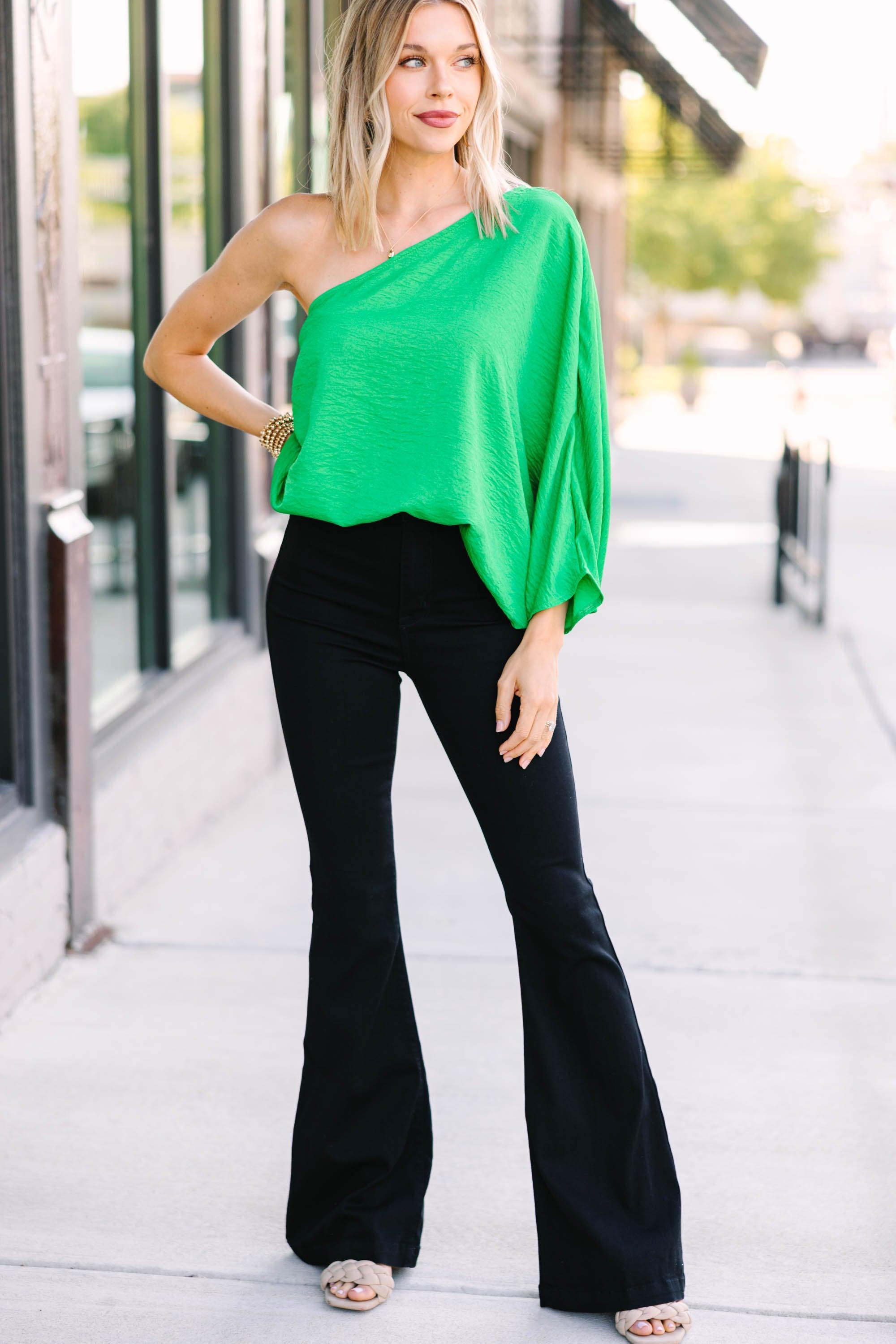 Go Where You Choose Kelly Green One Shoulder Top Female Product Image