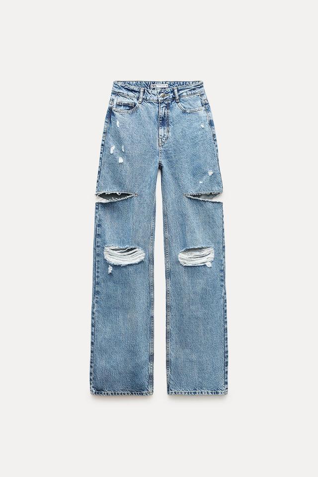 Z1975 MID WAIST RIPPED CUT OUT STRAIGHT LEG JEANS Product Image