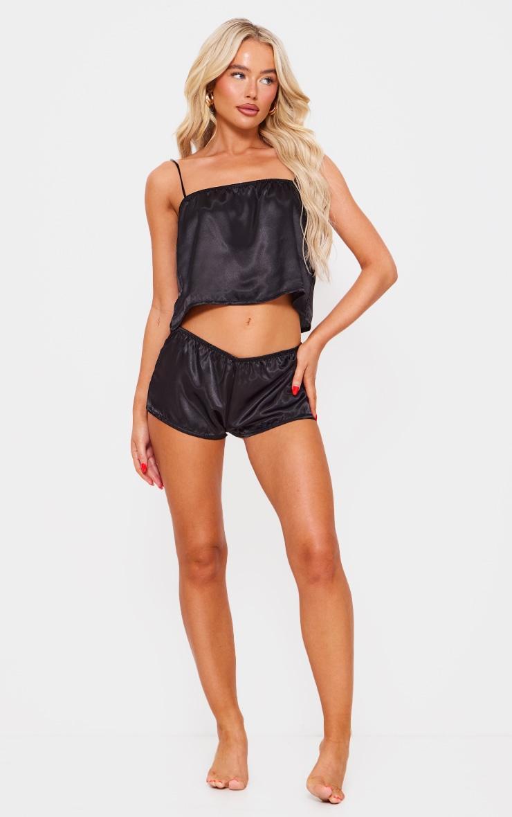 Black Satin Cami and Short PJ Set Product Image