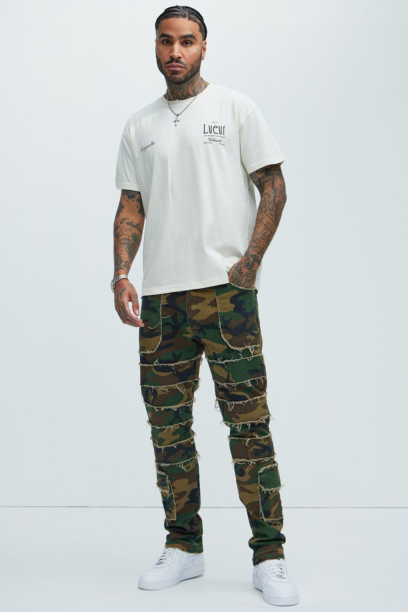 We Good Frayed Cargo Straight Pants - Camouflage Product Image