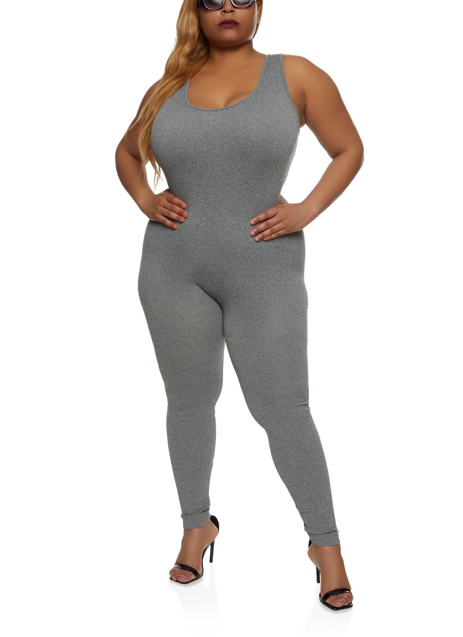 Womens Plus Size Rib Knit Scoop Neck Catsuit Product Image