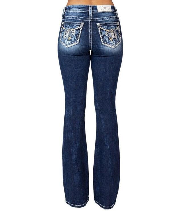 Miss Me Mid Rise Longhorn Leaves Embroidered Pocket Bootcut Jeans Product Image