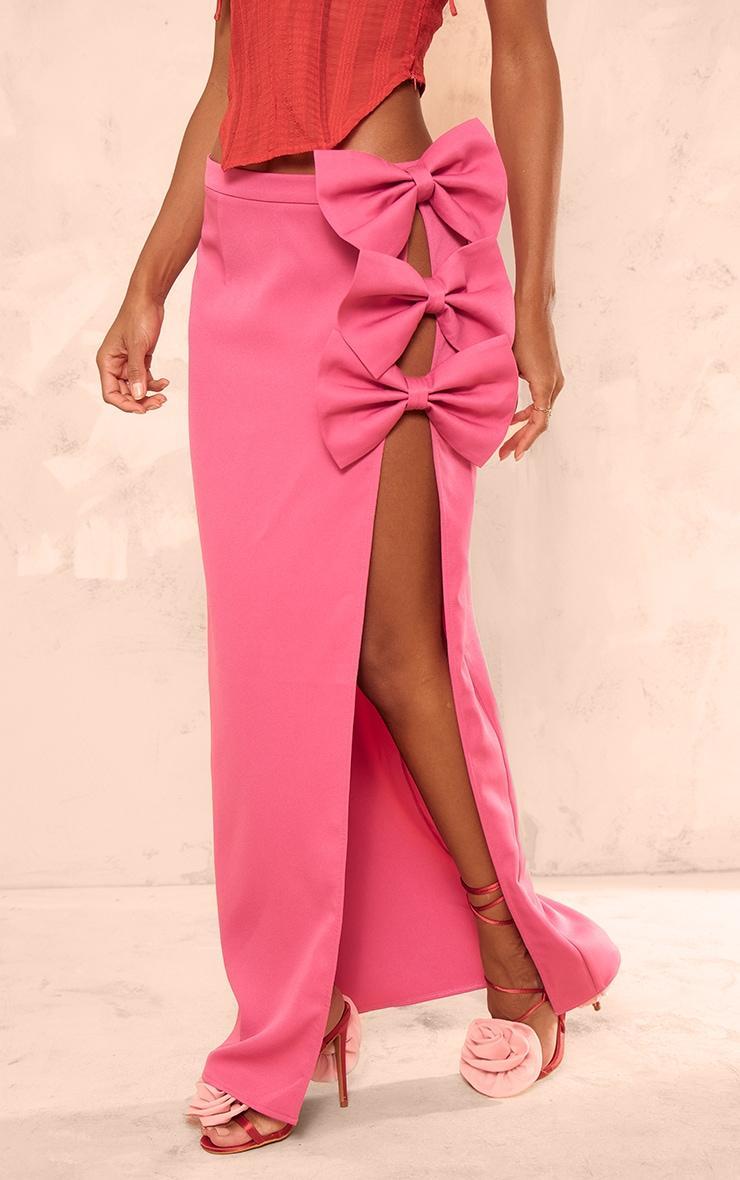 Hot Pink Woven Bow Thigh Detail Maxi Skirt Product Image