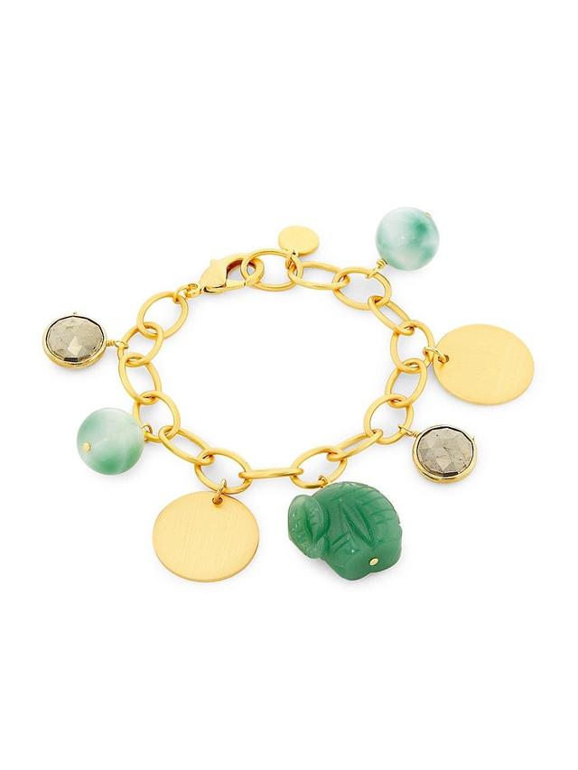 Womens 22K Gold-Plated, Moonstone, Pyrite & Jade Aventurine Charm Bracelet Product Image