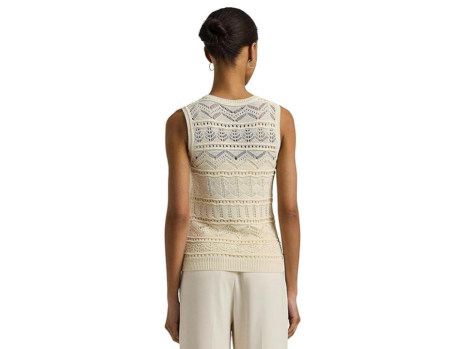 LAUREN Ralph Lauren Pointelle-Knit Sleeveless Sweater (Mascarpone Cream) Women's Clothing Product Image