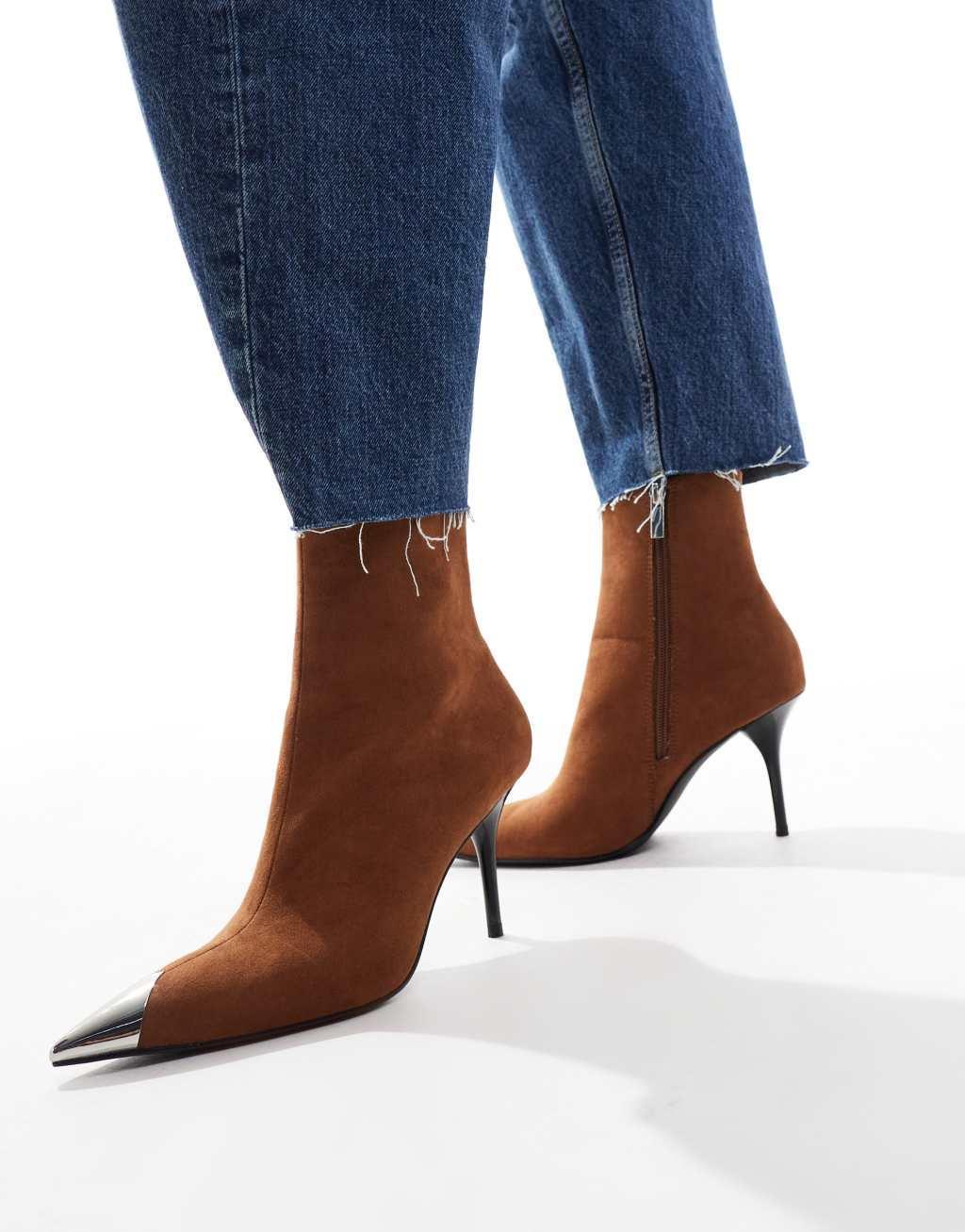 ASOS DESIGN Ellis toe cap high-heeled boots in tan Product Image