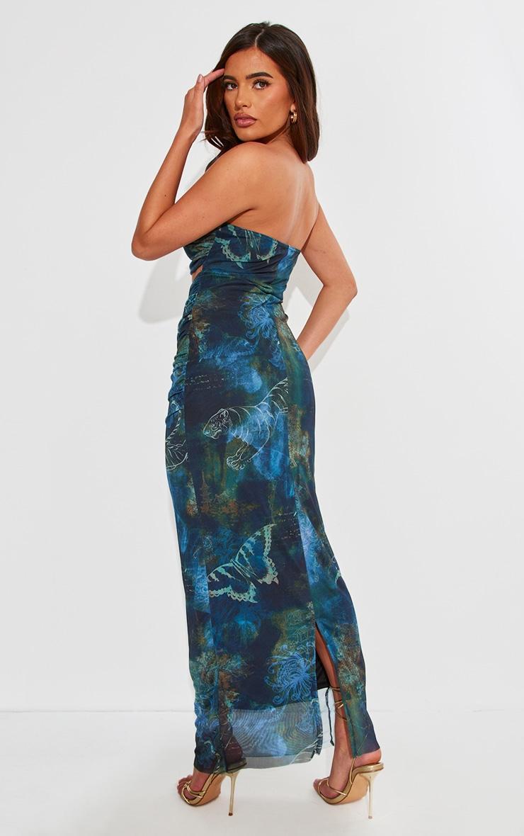 Blue Abstract Printed Bandeau Cut Out Midaxi Dress Product Image