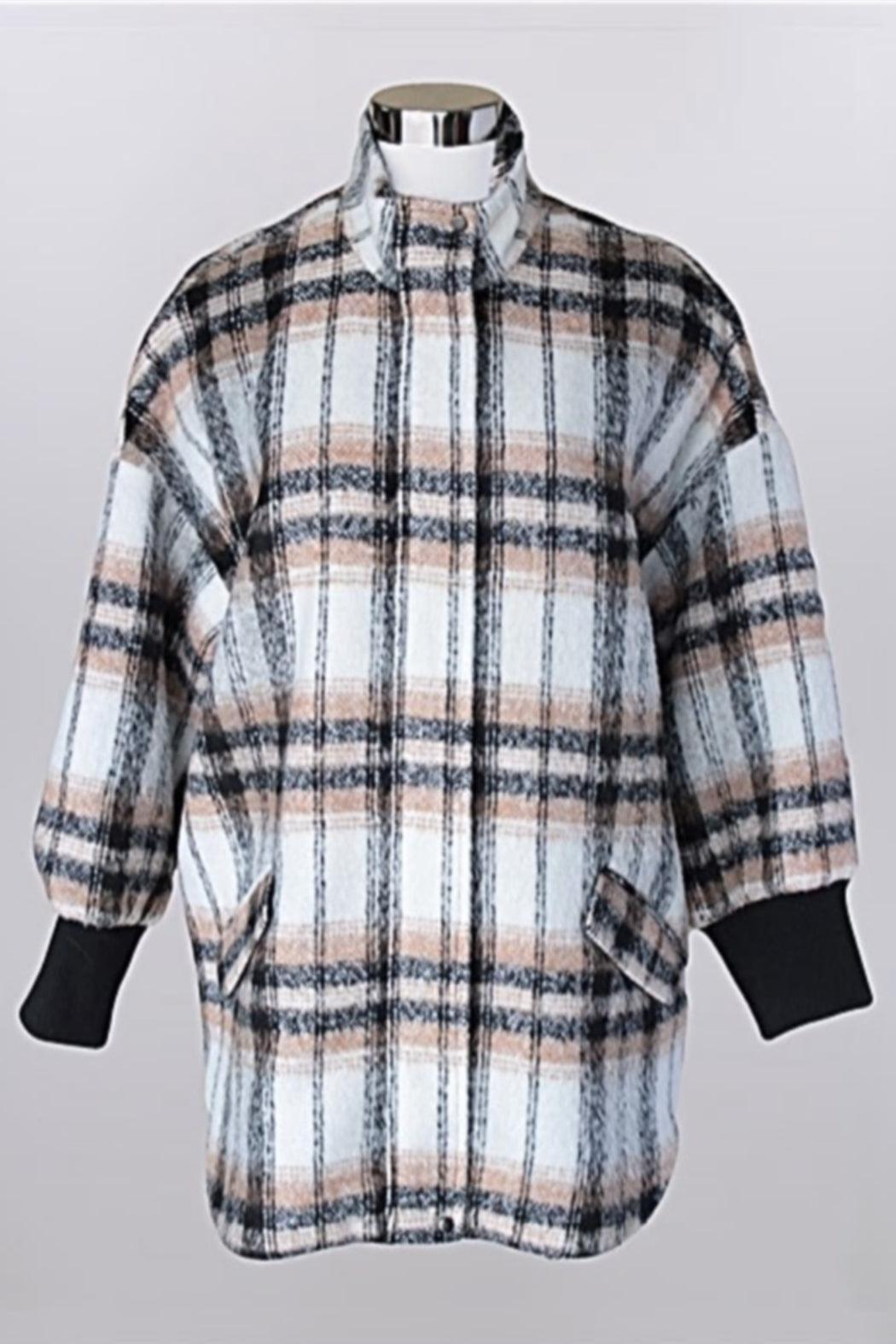 Zip up plaid coat with mock neck Female Product Image