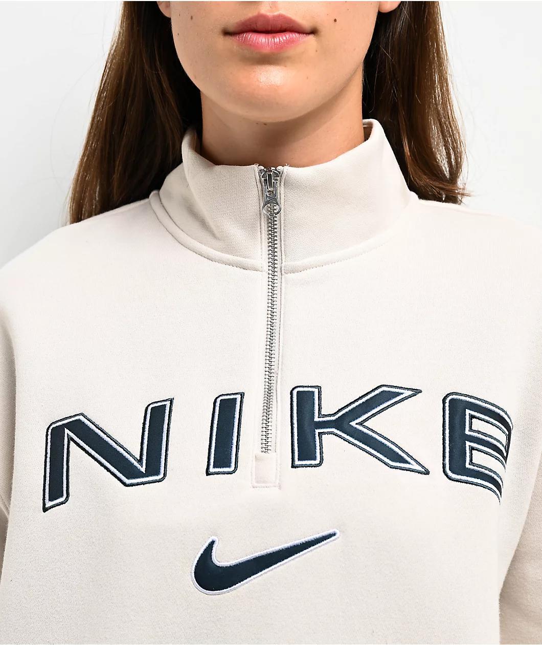 Nike Sportswear Phoenix Fleece Logo Light Orewood Quarter Zip Oversized Sweatshirt Product Image