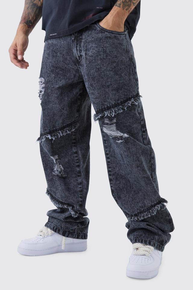 Relaxed Fit Acid Wash Ripped Frayed Jeans | boohooMAN USA Product Image