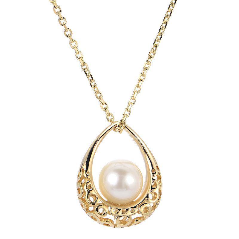 Cultured Freshwater Pearl (7mm) Textured Teardrop 18 Pendant Necklace in 14k Gold-Plated Sterling Silver Product Image