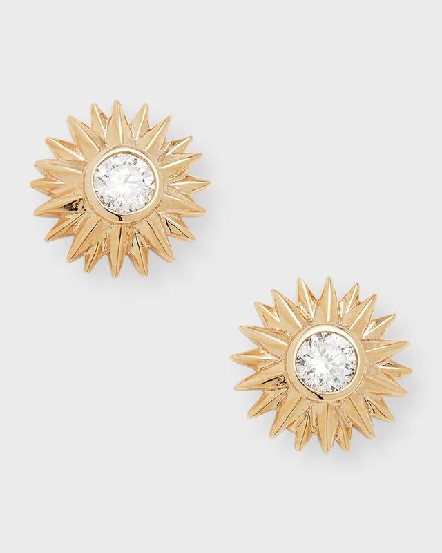 Womens 14K Yellow Gold & Diamond Sunflower Stud Earrings Product Image