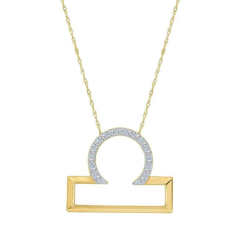 Sterling Silver 1/10 Carat T.W. Diamond Pave Libra Zodiac Pendant Necklace, Womens, Two Tone Product Image