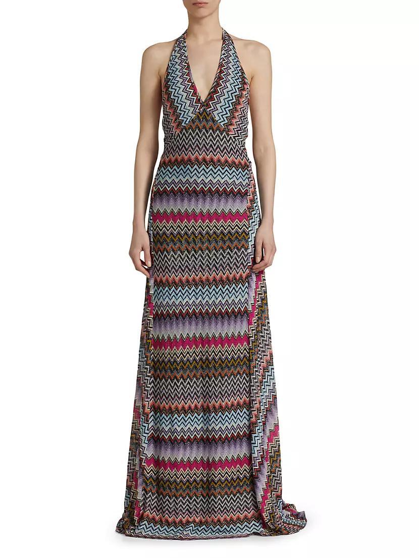 Chevron-Striped Halter Gown Product Image