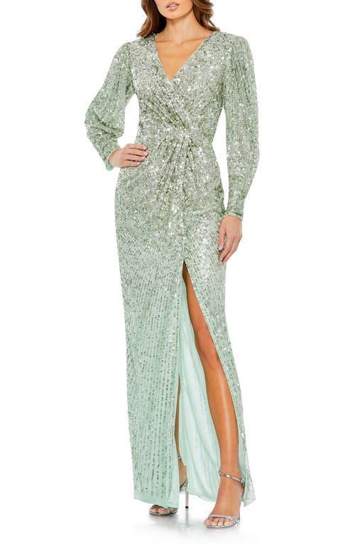 Mac Duggal Sequin Wrap Bodice Long Sleeve Gown Product Image