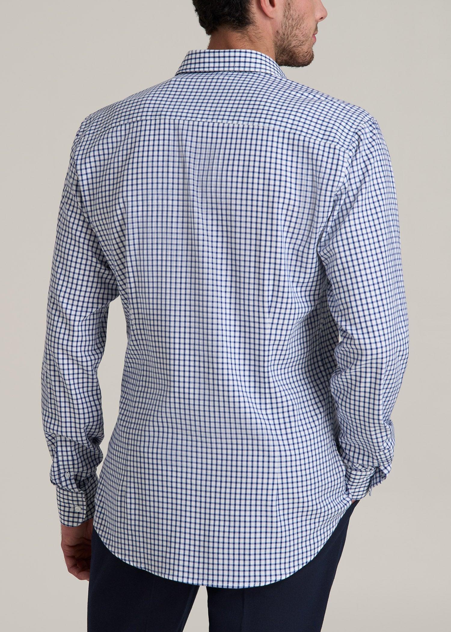 Oskar Button-Up Dress Shirt for Tall Men in Bright Blue Grid Product Image