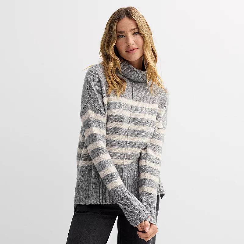 Petite Sonoma Goods For Life Turtleneck Tunic Sweater, Womens Juniper Grey Stripe Product Image