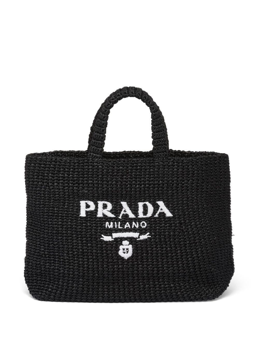 PRADA Raffia Tote Bag In Black Product Image