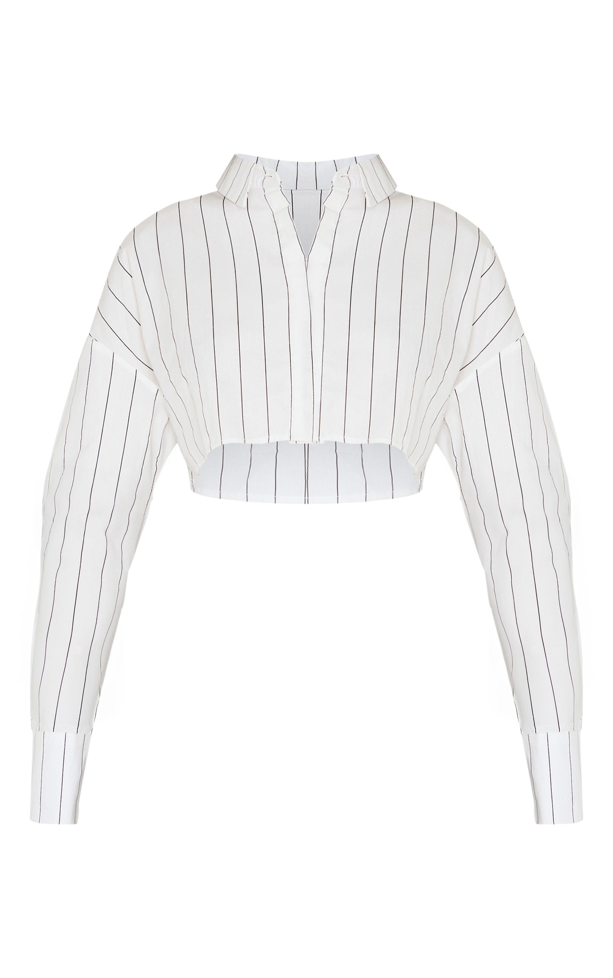 Cream Striped Cropped Shirt Product Image