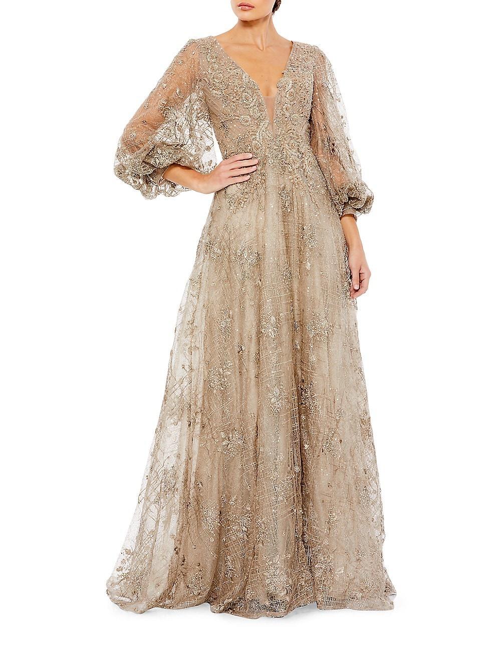 Womens Sequined Floral Gown Product Image