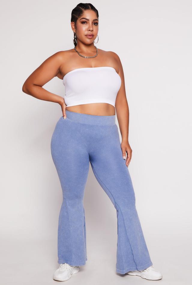 Womens Plus Size Seamless Ribbed High Waisted Flare Pants Product Image