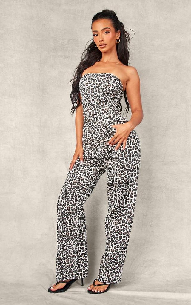 Petite Leopard Print Bandeau Denim Jumpsuit Product Image