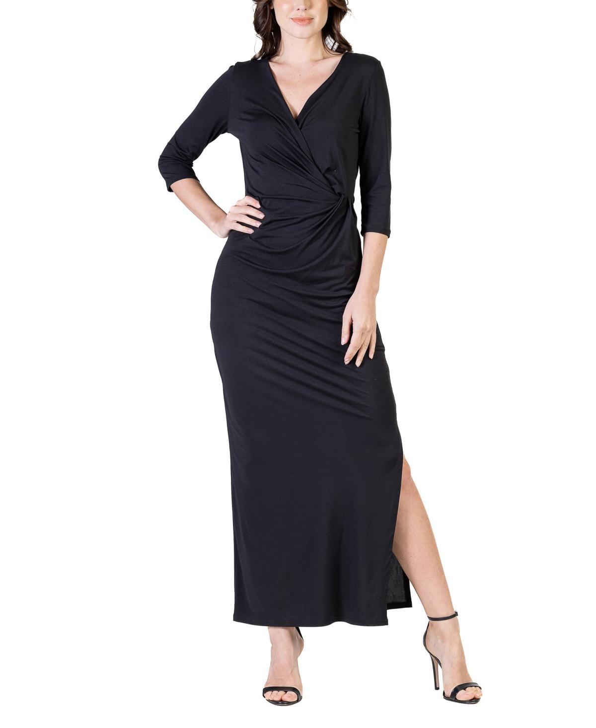 24seven Comfort Apparel Womens Fitted V-neck Side Slit Maxi Dress Product Image